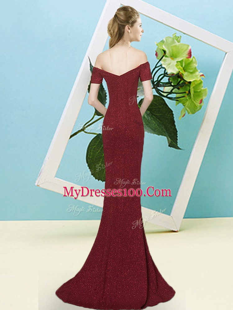 Green Short Sleeves Sequins Zipper Prom Evening Gown