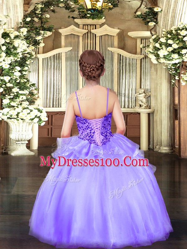 Pink Organza Lace Up Little Girls Pageant Dress Wholesale Sleeveless Floor Length Appliques