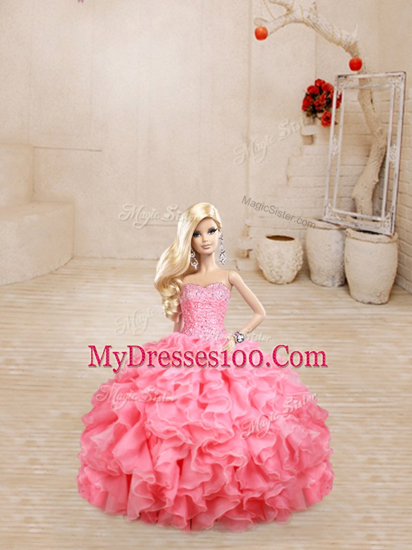 Romantic Organza Sleeveless Floor Length 15 Quinceanera Dress and Beading and Ruffles