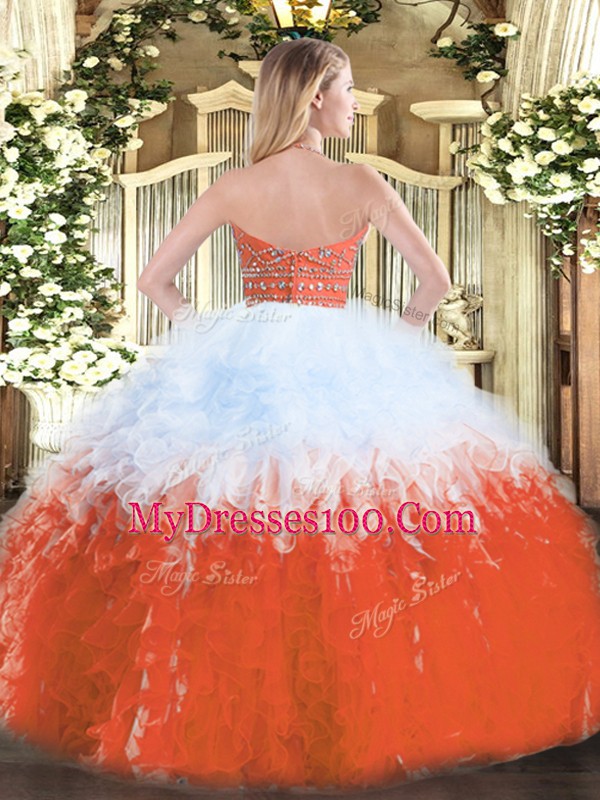Ball Gowns 15 Quinceanera Dress Multi-color Halter Top Tulle Sleeveless Floor Length Zipper