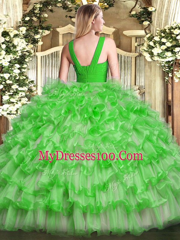 Best Selling Ruffled Layers Sweet 16 Dresses Yellow Green Zipper Sleeveless Floor Length