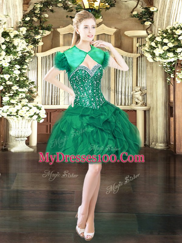Sleeveless Lace Up Mini Length Beading and Ruffles Homecoming Gowns
