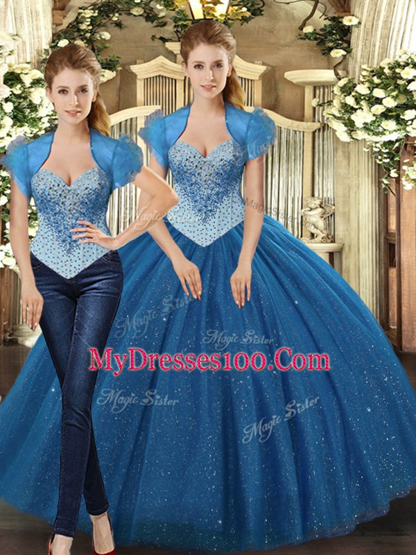 Straps Sleeveless 15th Birthday Dress Floor Length Beading Teal Tulle
