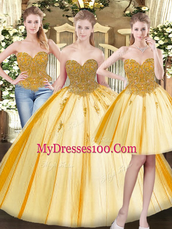 Sleeveless Beading and Appliques Lace Up 15th Birthday Dress