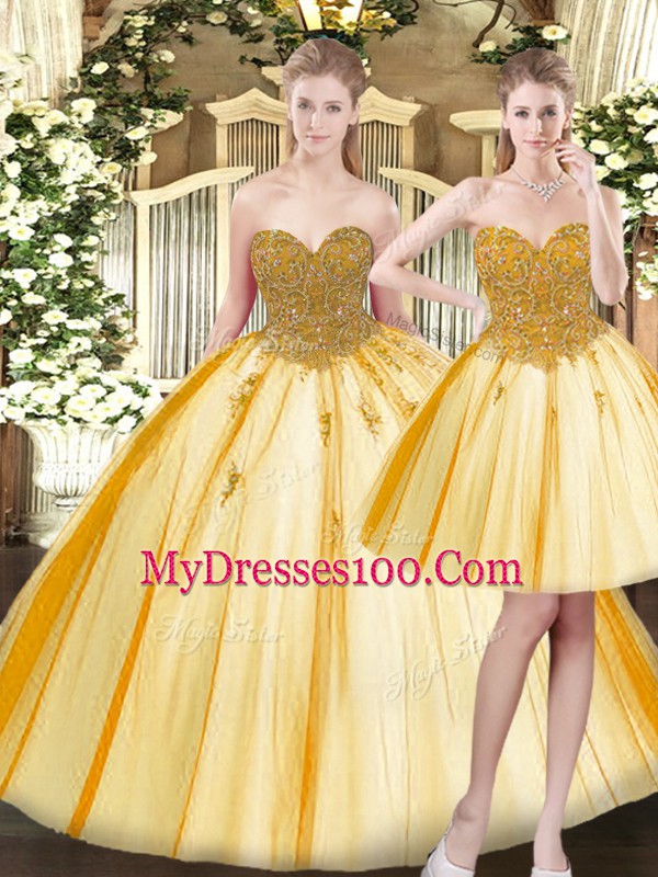 Sleeveless Beading and Appliques Lace Up 15th Birthday Dress