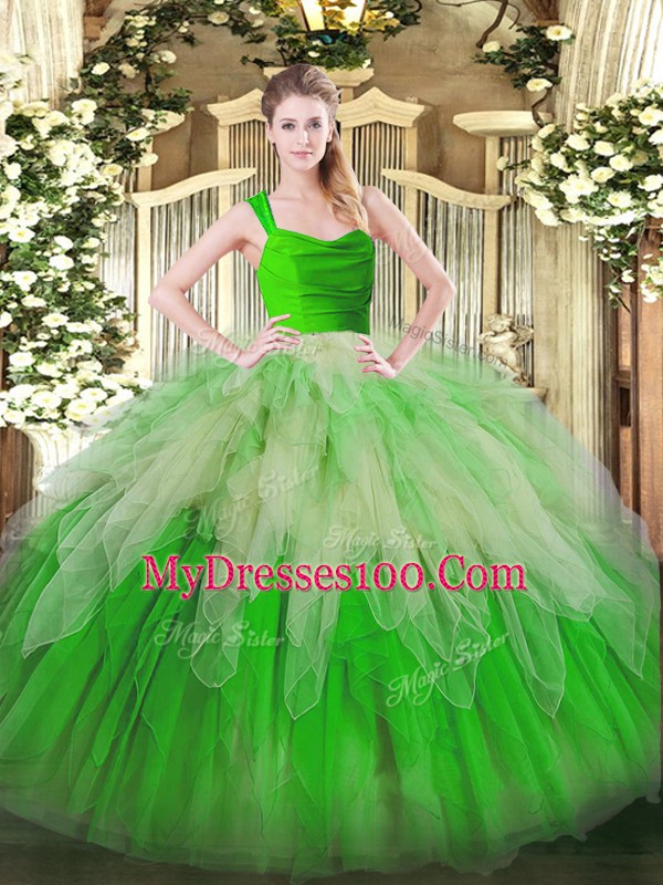 Ball Gowns Quinceanera Gown Multi-color Straps Organza Sleeveless Floor Length Zipper