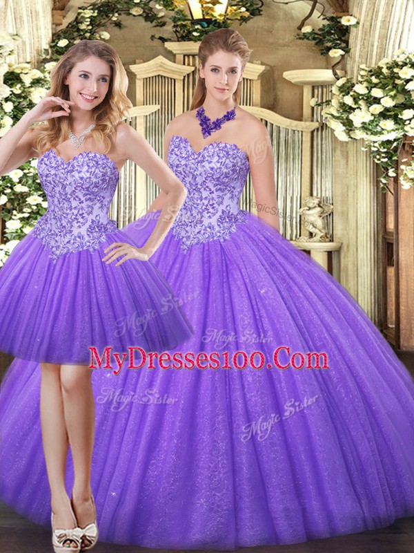 Sweetheart Sleeveless Tulle Quinceanera Dresses Appliques Zipper