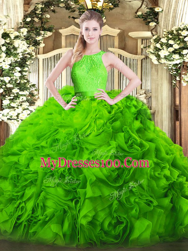 Fine Sleeveless Floor Length Lace Zipper Sweet 16 Dress