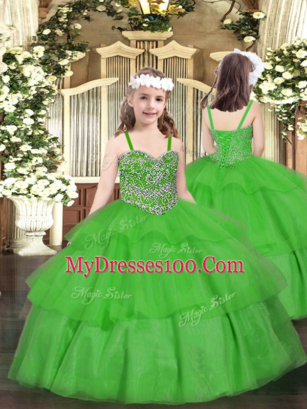 Cheap Green Sweetheart Neckline Beading and Ruffled Layers Sweet 16 Dresses Sleeveless Lace Up