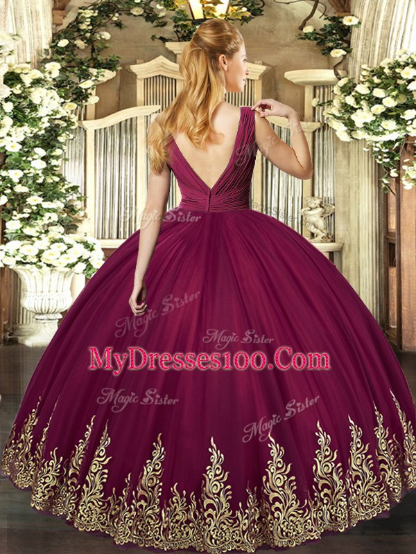 Sweet Eggplant Purple Backless Vestidos de Quinceanera Beading and Appliques and Ruching Sleeveless Floor Length