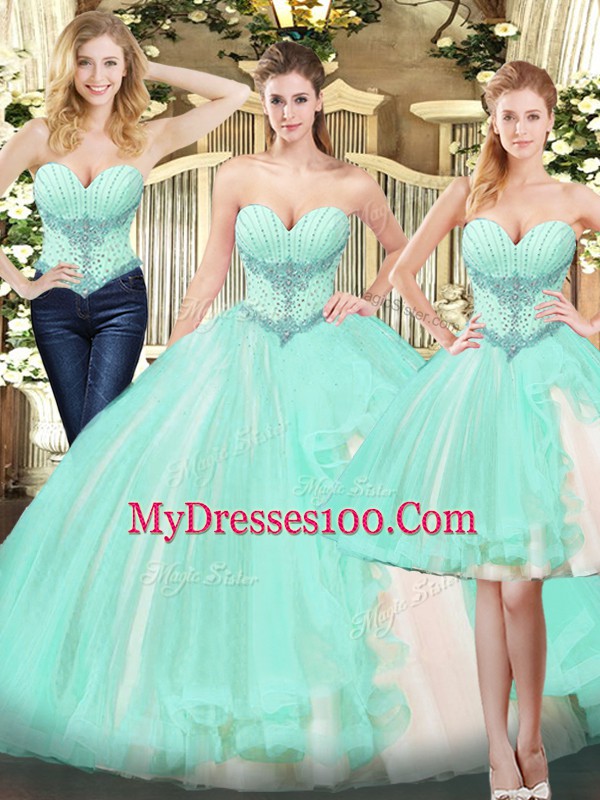 New Style Floor Length Apple Green Sweet 16 Dress Sweetheart Sleeveless Lace Up