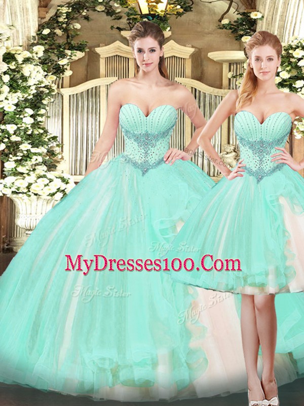 New Style Floor Length Apple Green Sweet 16 Dress Sweetheart Sleeveless Lace Up