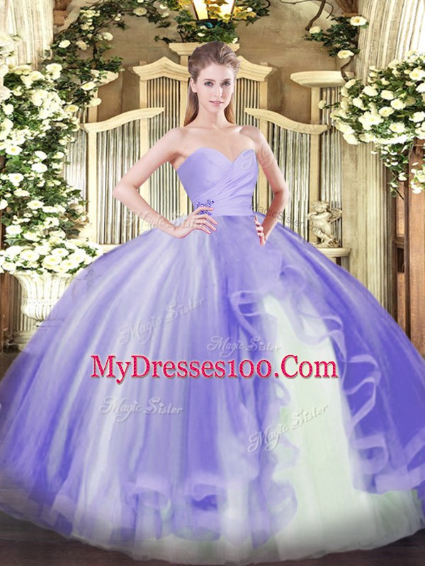 Best Selling Lavender Sleeveless Tulle Lace Up Sweet 16 Dresses for Military Ball and Sweet 16 and Quinceanera