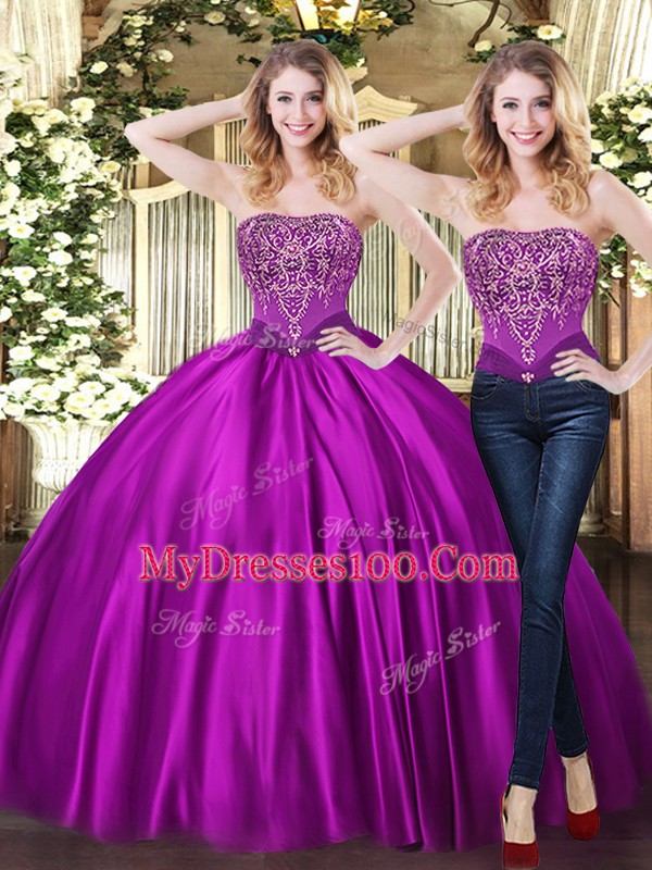 Exceptional Purple Sweetheart Lace Up Beading 15 Quinceanera Dress Sleeveless