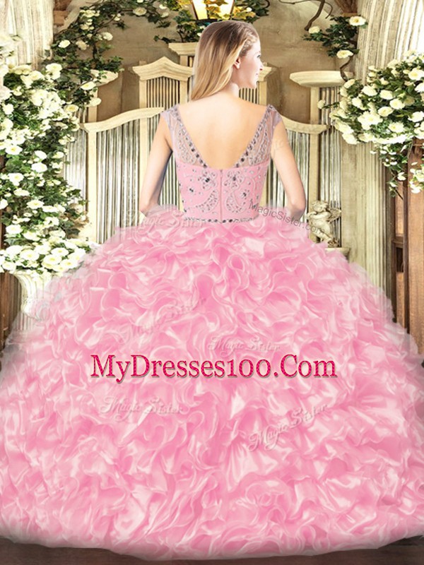 Wonderful Floor Length Lilac Sweet 16 Dress Tulle Sleeveless Beading and Ruffles