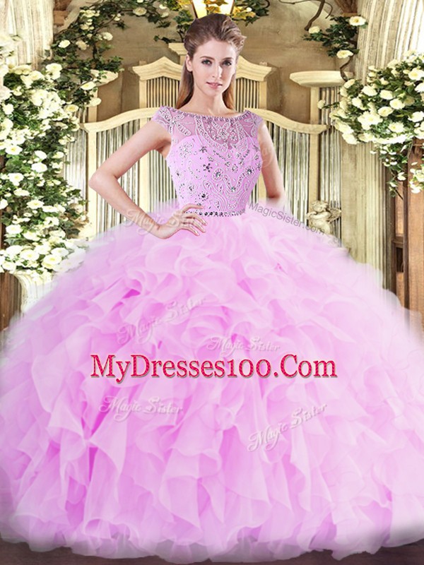 Luxury Beading and Ruffles Sweet 16 Quinceanera Dress Lilac Zipper Sleeveless Floor Length