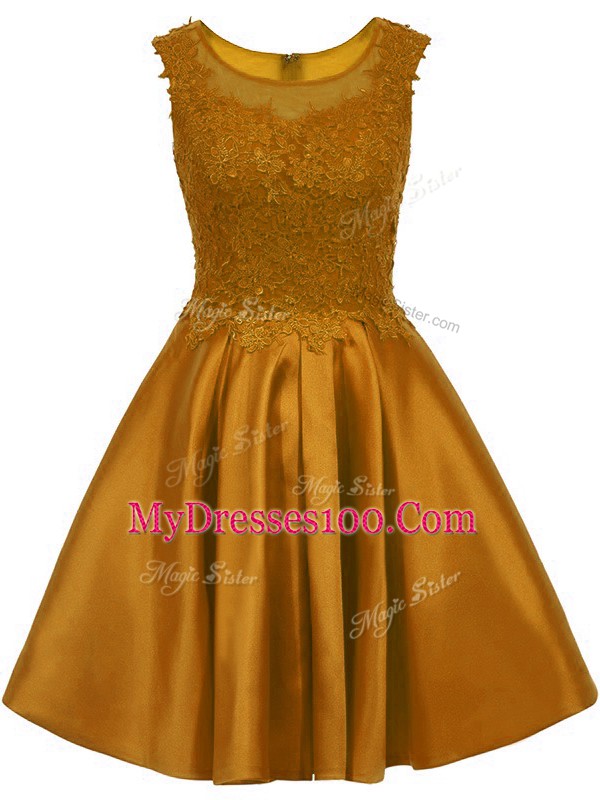 Most Popular Sleeveless Mini Length Lace Zipper Dama Dress with Brown