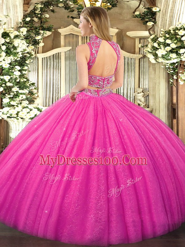 Nice Lavender Quince Ball Gowns Military Ball and Sweet 16 and Quinceanera with Beading High-neck Sleeveless Backless