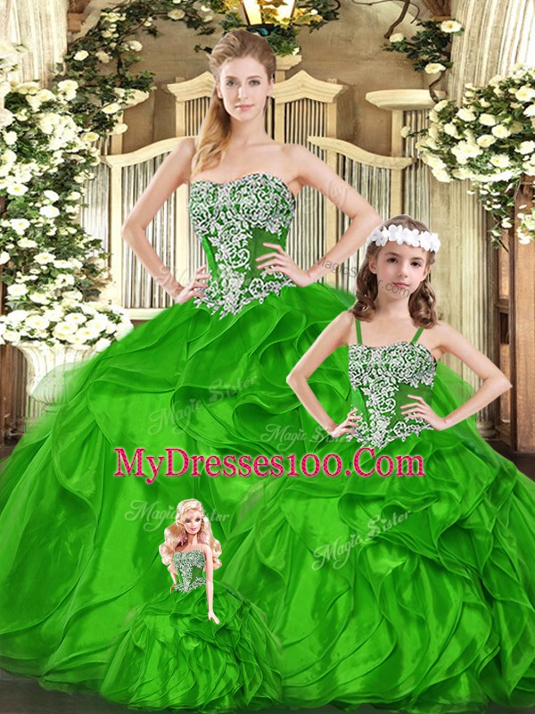 Sleeveless Lace Up Floor Length Beading and Ruffles Quinceanera Gown