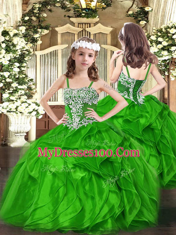 Sleeveless Lace Up Floor Length Beading and Ruffles Quinceanera Gown
