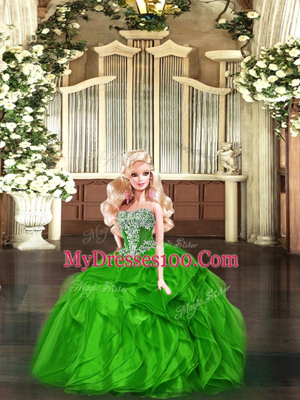 Sleeveless Lace Up Floor Length Beading and Ruffles Quinceanera Gown
