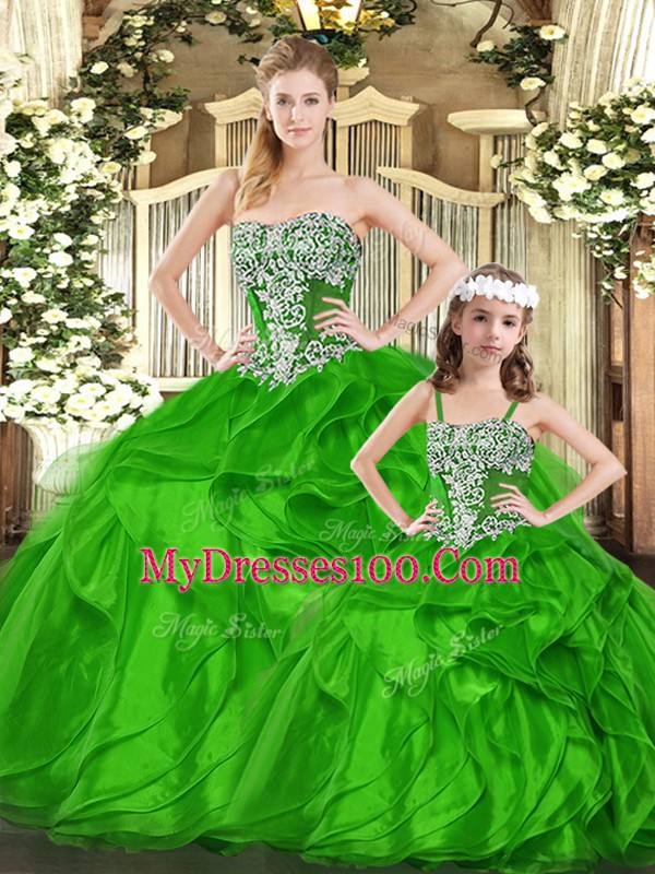 Sleeveless Lace Up Floor Length Beading and Ruffles Quinceanera Gown