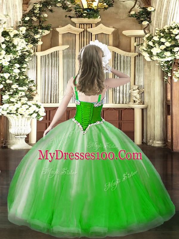 Custom Designed Fuchsia Sleeveless Tulle Lace Up Little Girls Pageant Dress for Party and Quinceanera