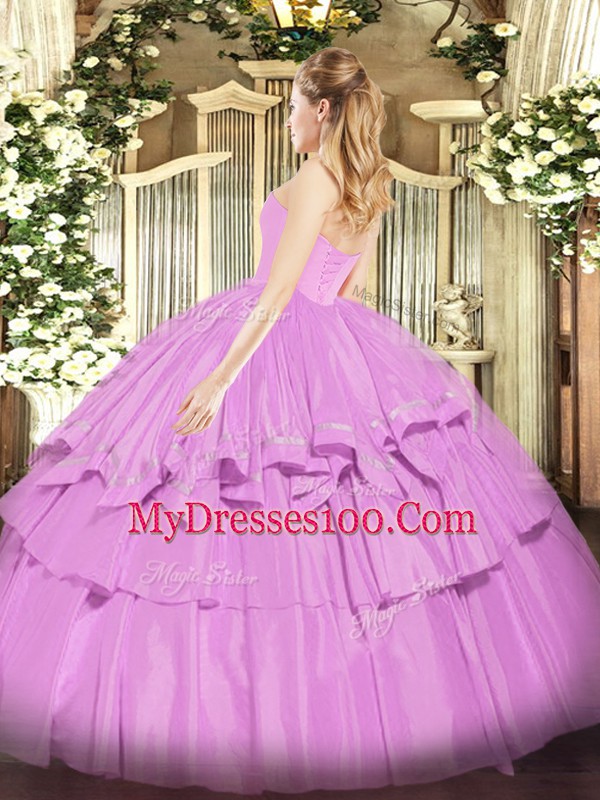 Decent Lavender Lace Up 15 Quinceanera Dress Beading and Ruffled Layers Sleeveless Floor Length