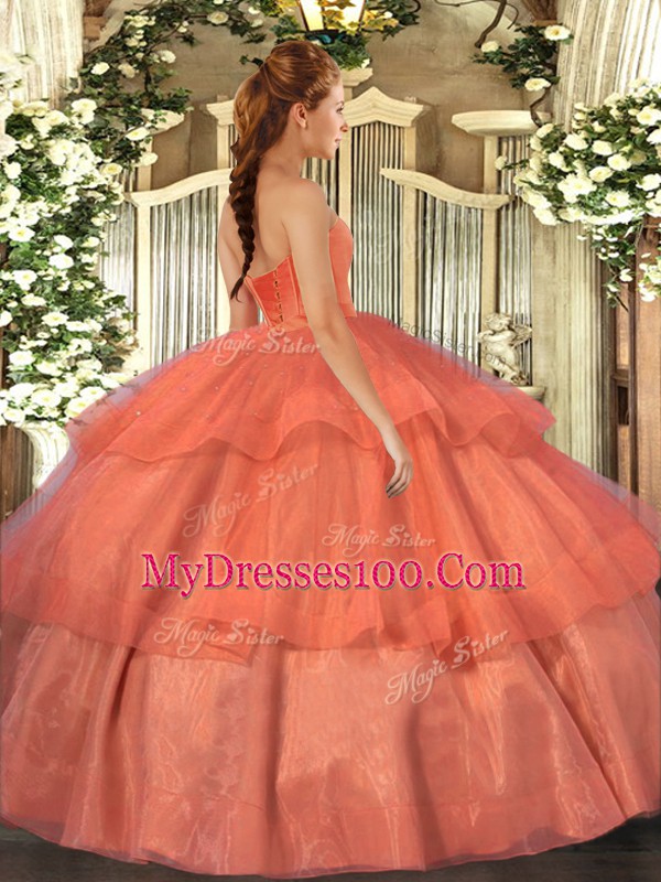 Glittering Floor Length Lace Up Sweet 16 Dress Baby Blue for Military Ball and Sweet 16 and Quinceanera with Beading and Ruffled Layers
