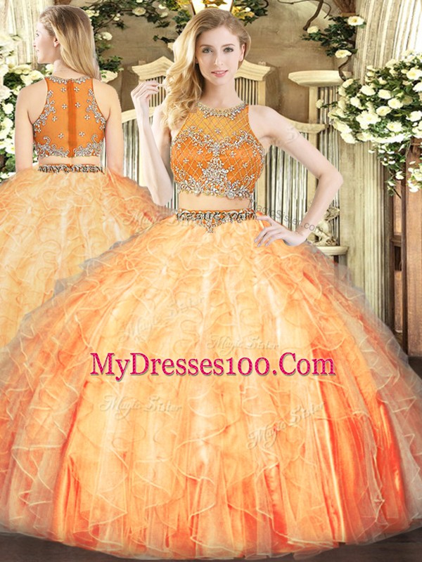 New Style Orange Red Sleeveless Organza Zipper Vestidos de Quinceanera for Military Ball and Quinceanera