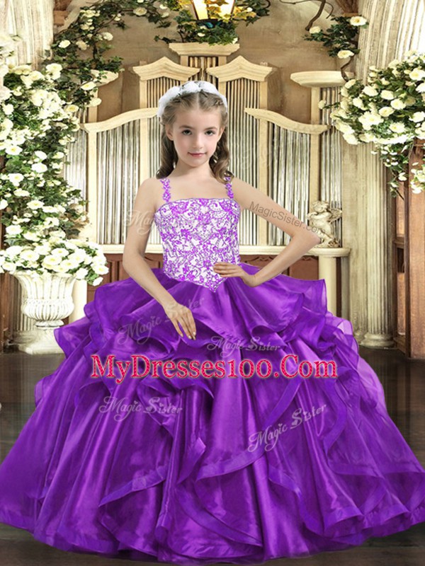 Best Floor Length Eggplant Purple Winning Pageant Gowns Straps Sleeveless Lace Up