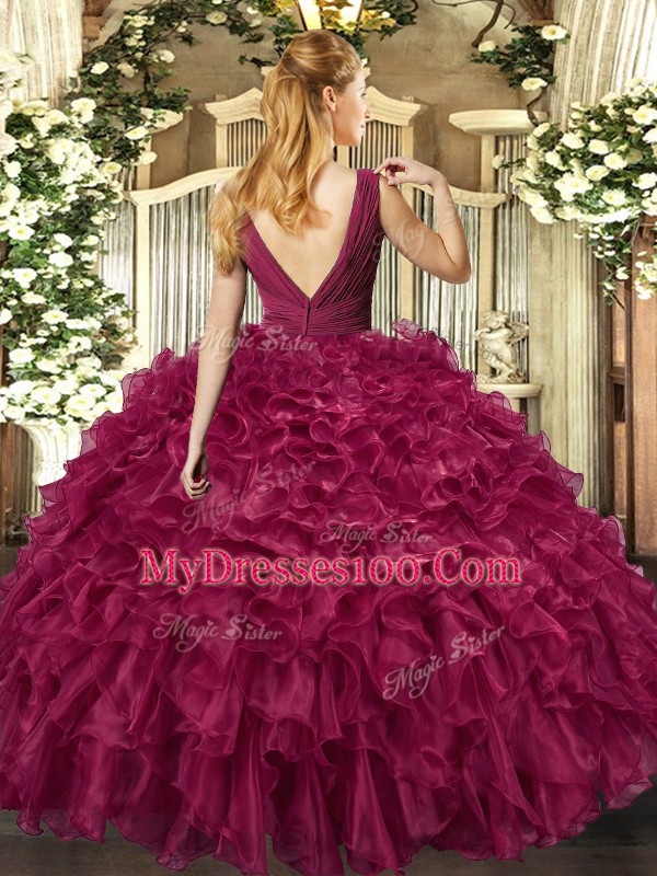 Fabulous Sleeveless Floor Length Beading and Ruffles Backless Quinceanera Gown with Royal Blue