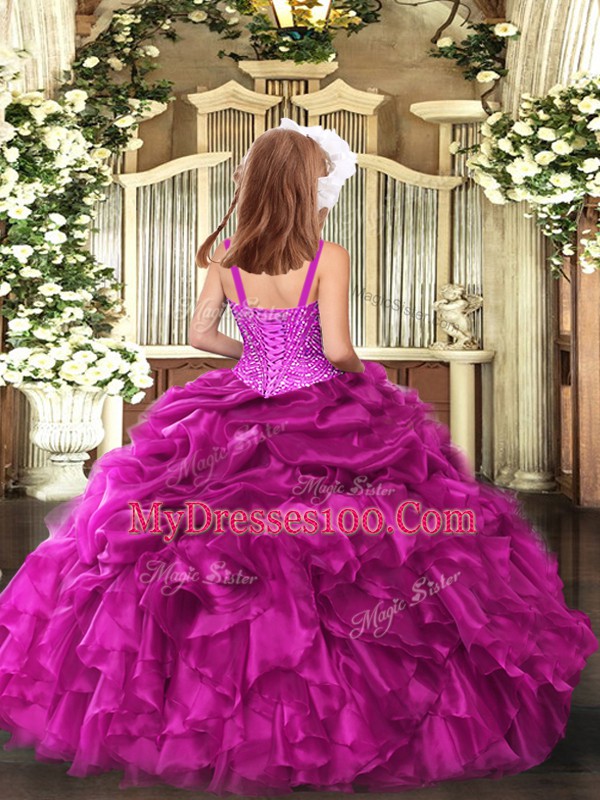 Floor Length Ball Gowns Sleeveless Blue Little Girls Pageant Dress Lace Up