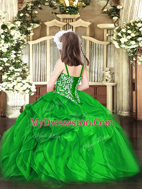 Floor Length Lace Up Little Girls Pageant Dress Wholesale Blue for Party and Quinceanera with Beading and Ruffles