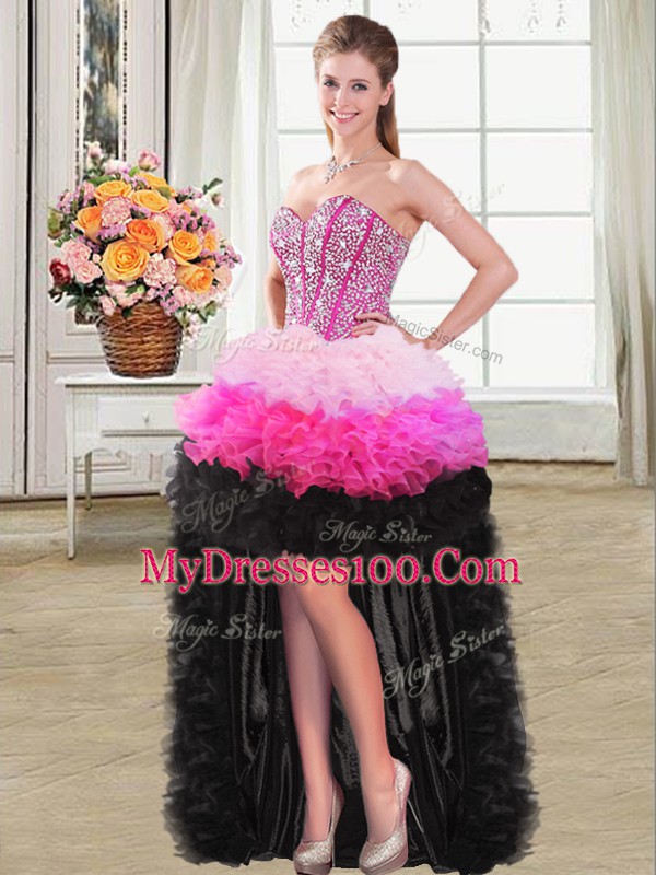 Sleeveless Organza Floor Length Lace Up Vestidos de Quinceanera in Multi-color with Beading and Ruffles