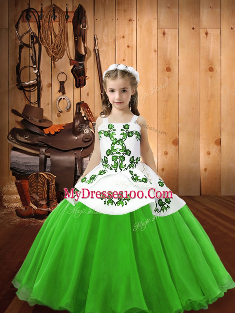 High Quality Ball Gowns Organza Straps Sleeveless Embroidery Floor Length Lace Up Custom Made Pageant Dress