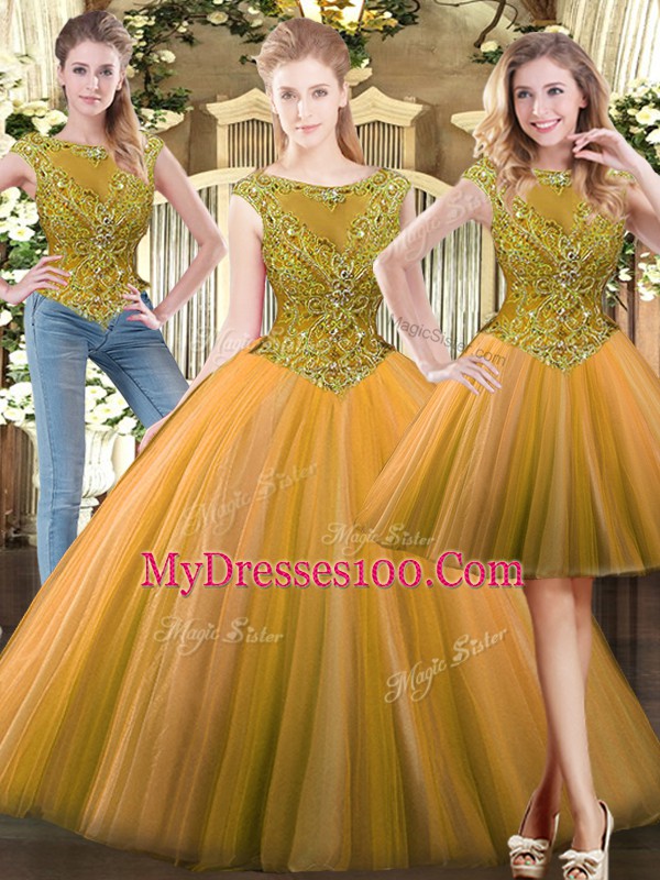 Tulle Sleeveless Floor Length Vestidos de Quinceanera and Beading