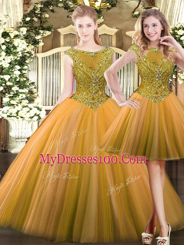Tulle Sleeveless Floor Length Vestidos de Quinceanera and Beading