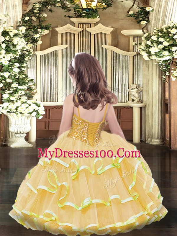 Ball Gowns Little Girl Pageant Dress Watermelon Red Scoop Organza Sleeveless Floor Length Lace Up