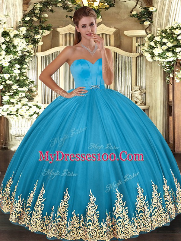 Suitable Sweetheart Sleeveless Lace Up Quinceanera Dresses Baby Blue Tulle