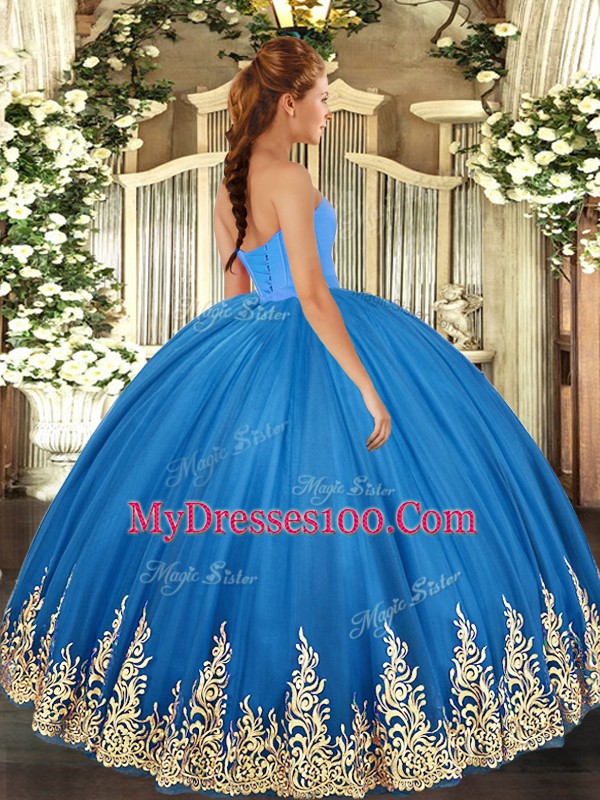 Suitable Sweetheart Sleeveless Lace Up Quinceanera Dresses Baby Blue Tulle