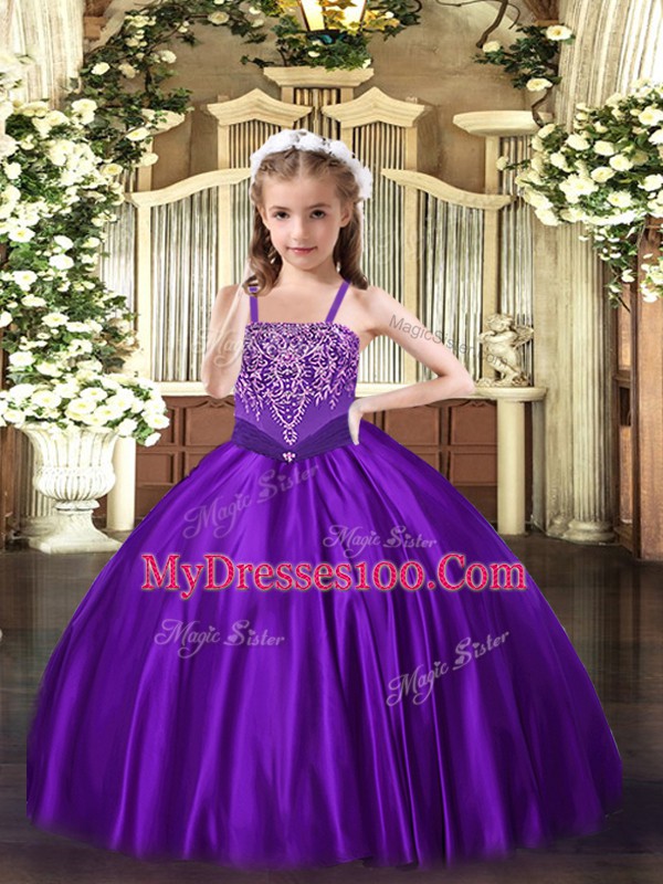 Sleeveless Lace Up Floor Length Beading Kids Formal Wear