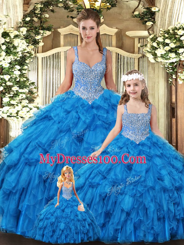 Trendy Sleeveless Beading and Ruffles Lace Up Ball Gown Prom Dress