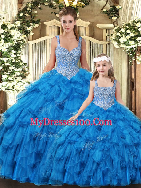 Trendy Sleeveless Beading and Ruffles Lace Up Ball Gown Prom Dress