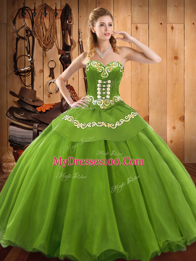 Eye-catching Green Lace Up Quinceanera Gown Embroidery Sleeveless Floor Length