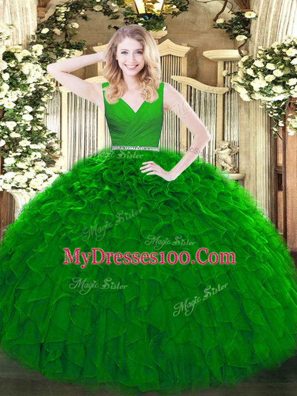 Tulle Sleeveless Floor Length Sweet 16 Dresses and Beading and Ruffles