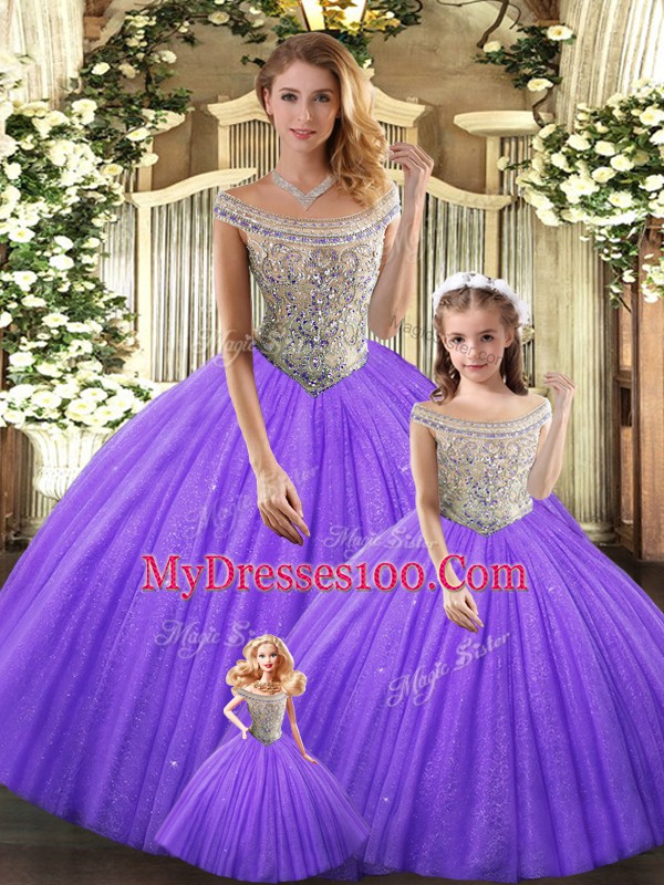 Eggplant Purple Sleeveless Tulle Lace Up Vestidos de Quinceanera for Military Ball and Sweet 16 and Quinceanera