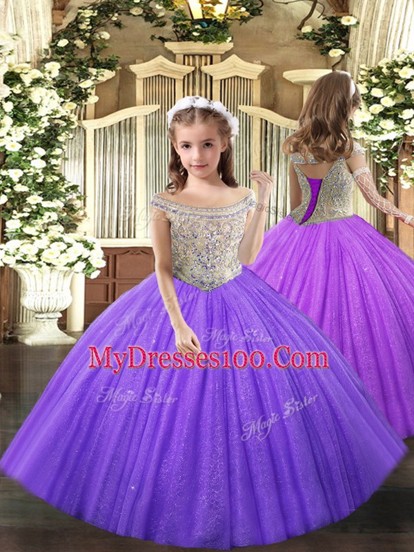 Eggplant Purple Sleeveless Tulle Lace Up Vestidos de Quinceanera for Military Ball and Sweet 16 and Quinceanera