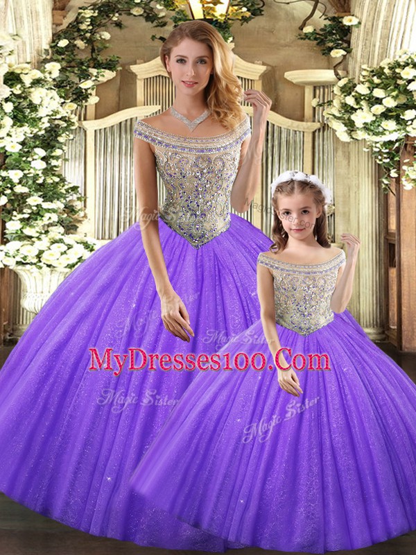 Eggplant Purple Sleeveless Tulle Lace Up Vestidos de Quinceanera for Military Ball and Sweet 16 and Quinceanera