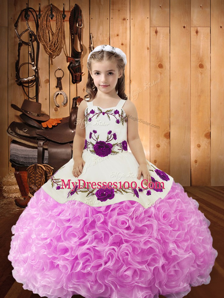 Pretty Ball Gowns Little Girls Pageant Dress Wholesale Lilac Straps Fabric With Rolling Flowers Sleeveless Floor Length Lace Up